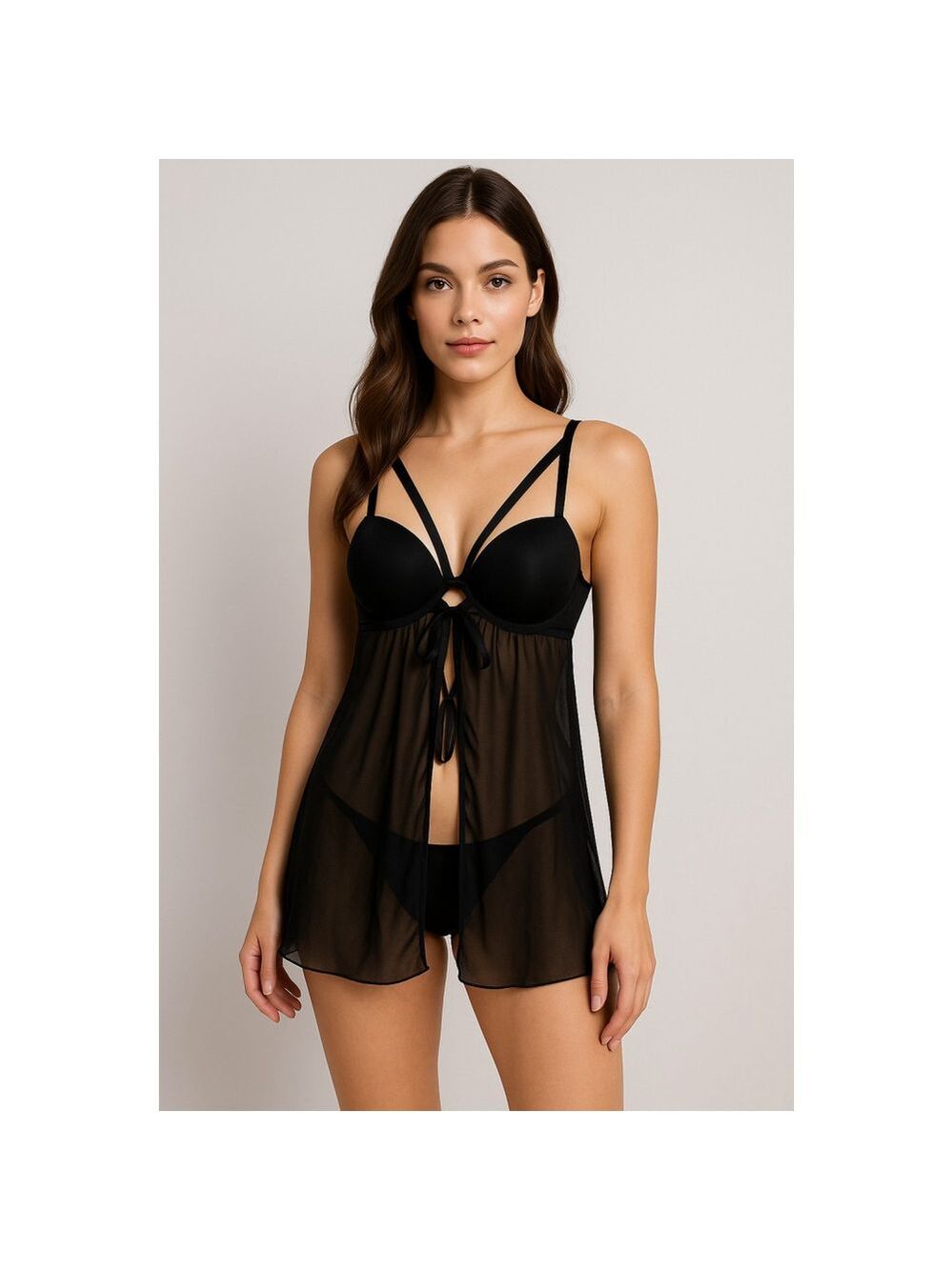 Victoria’s Secret 36C Black Underwire Babydoll Tie front & adjustable bra hooks